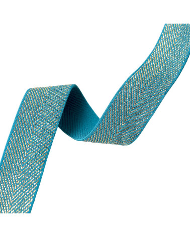 20m spool of metallic herringbone elastic 32mm duck blue