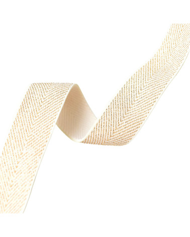 20-m-Spule aus metallischem Fischgrätengummi, 32 mm, Ecru/Gold