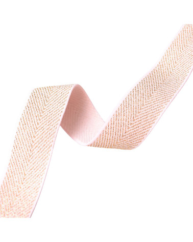 20m spool of metallic herringbone elastic 32mm pink/gold