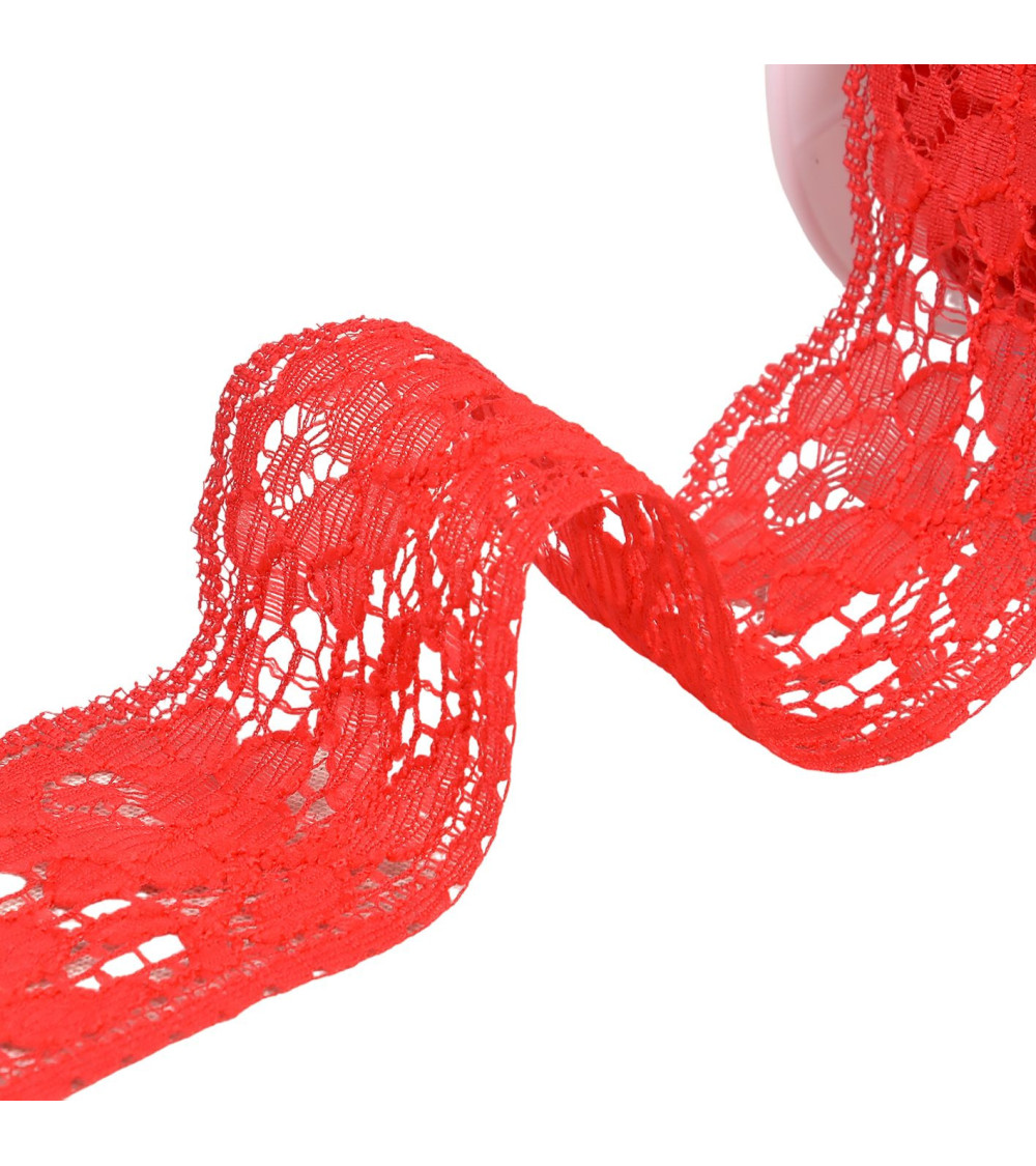 Spool 20m Rachel lace flowers 60mm red