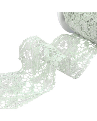 Bobine 20m dentelle rachel fleurs 60mm vert nil