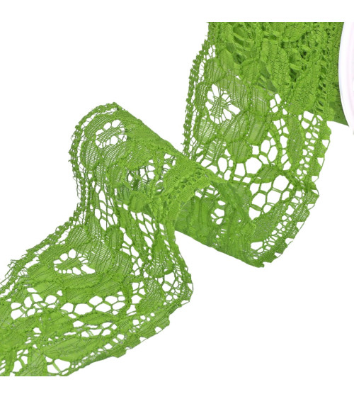 20m reel Rachel lace flowers 60mm lime green