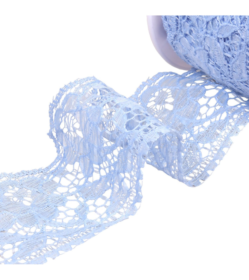 20m spool of Rachel lace flowers 60mm lavender blue