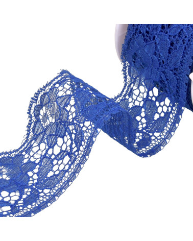 Bobine 20m dentelle rachel fleurs 60mm bleu roi