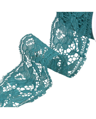 Bobina da 20 m Fiori in pizzo Rachel da 60 mm blu petrolio