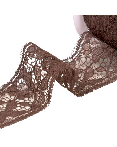 20m spool of Rachel lace flowers 60mm dark brown