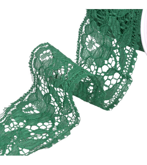 Spool 20m Rachel lace flowers 60mm bottle green