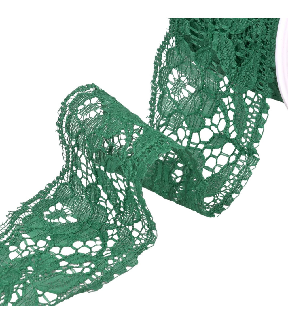 Spool 20m Rachel lace flowers 60mm bottle green