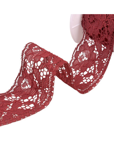 Bobina 20m fiori di pizzo Rachel 60mm bordeaux