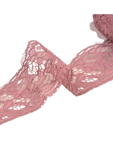 Bobine 20m dentelle rachel fleurs 60mm vieux rose