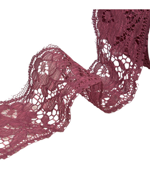 Spool 20m Rachel lace flowers 60mm plum