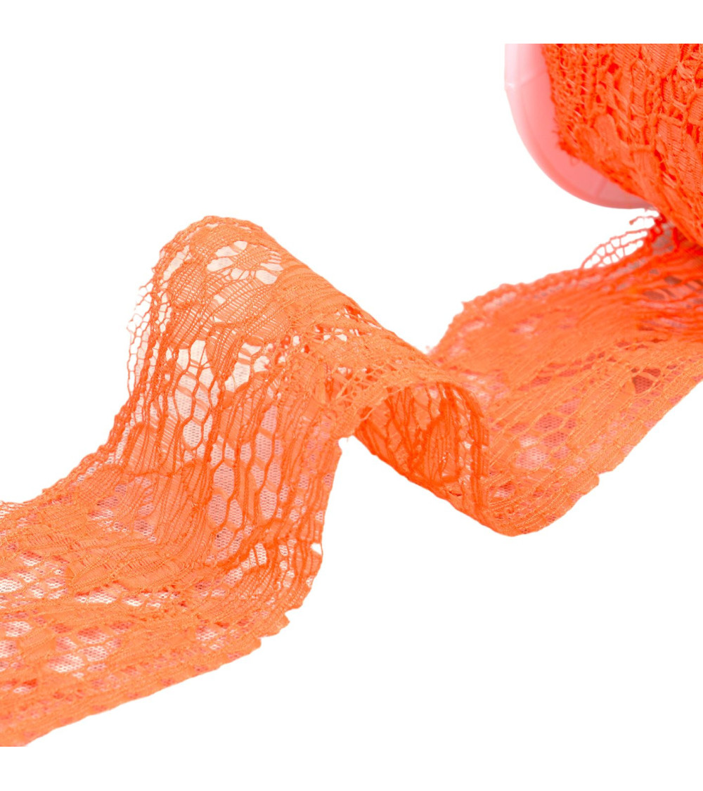 20m spool of Rachel lace flowers 60mm neon orange