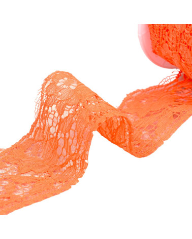 20m spool of Rachel lace flowers 60mm neon orange