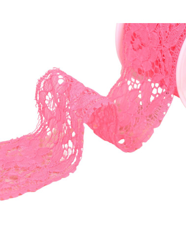 Bobina de 20m de flores de encaje Rachel 60mm rosa neón