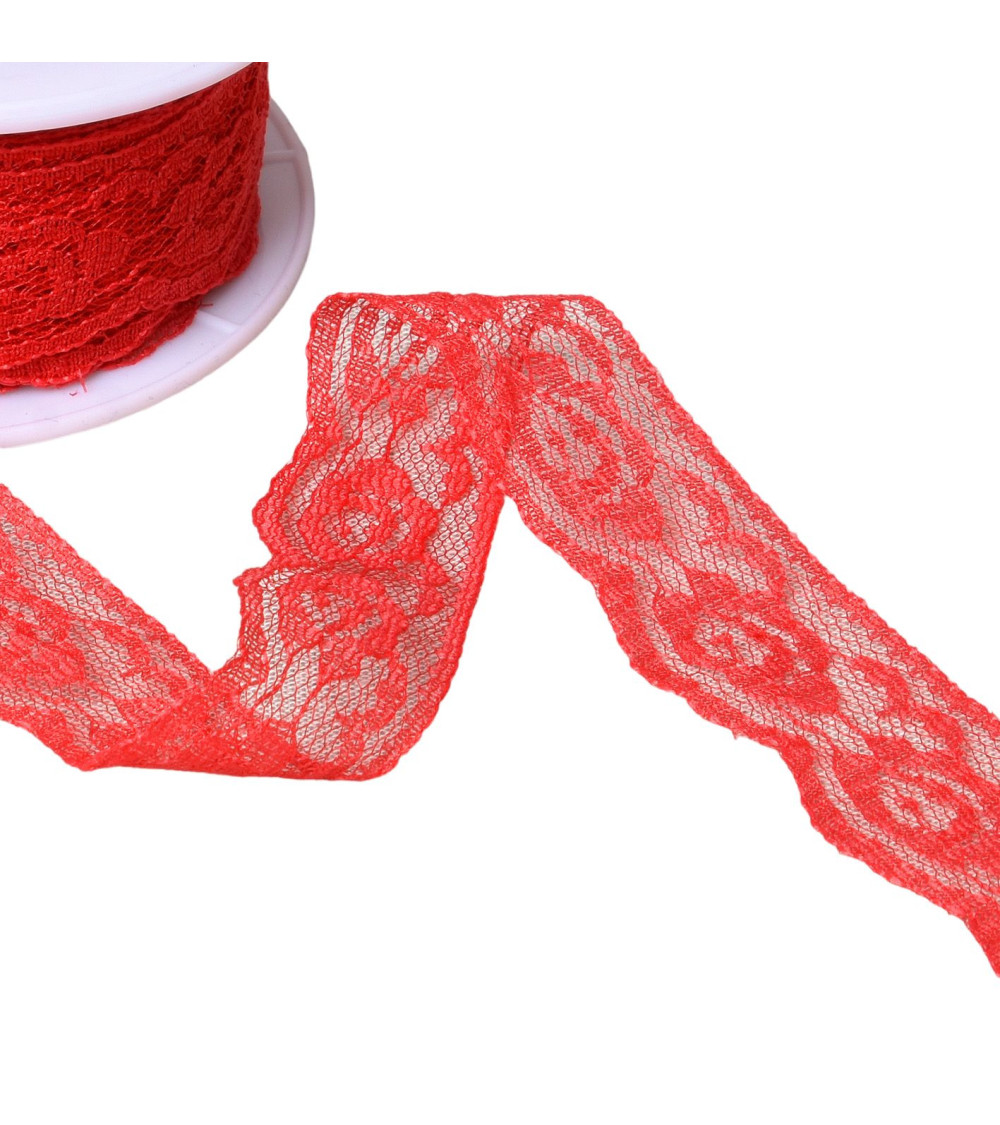 20m spool of rachel roses lace 28mm red
