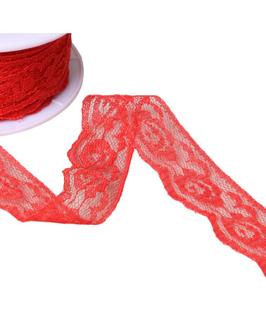 Bobina da 20 m di pizzo rachel roses da 28 mm rosso