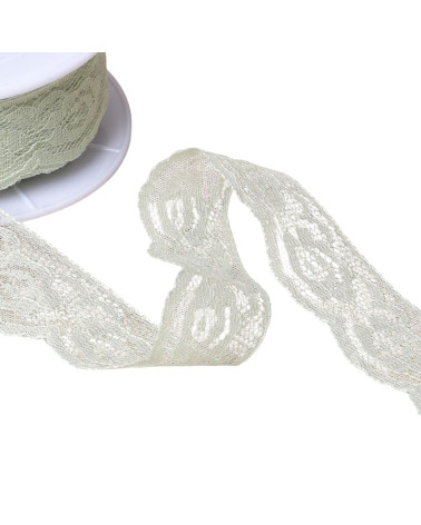 Bobine 20m dentelle rachel roses 28mm vert nil
