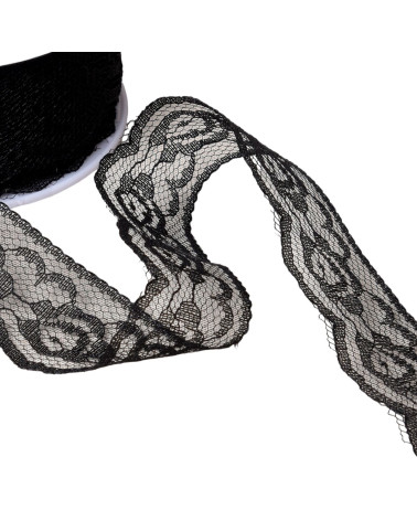 Bobina da 20 m di pizzo rachel roses da 28 mm nero