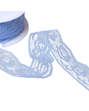 Bobina de 20m de encaje rachel rose 28mm azul lavanda