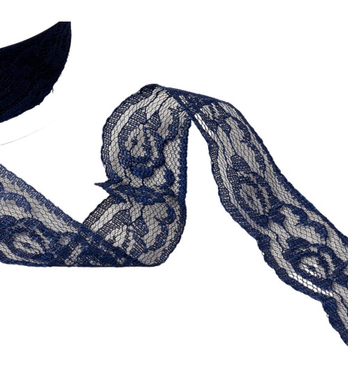20m spool of rachel roses lace 28mm navy blue