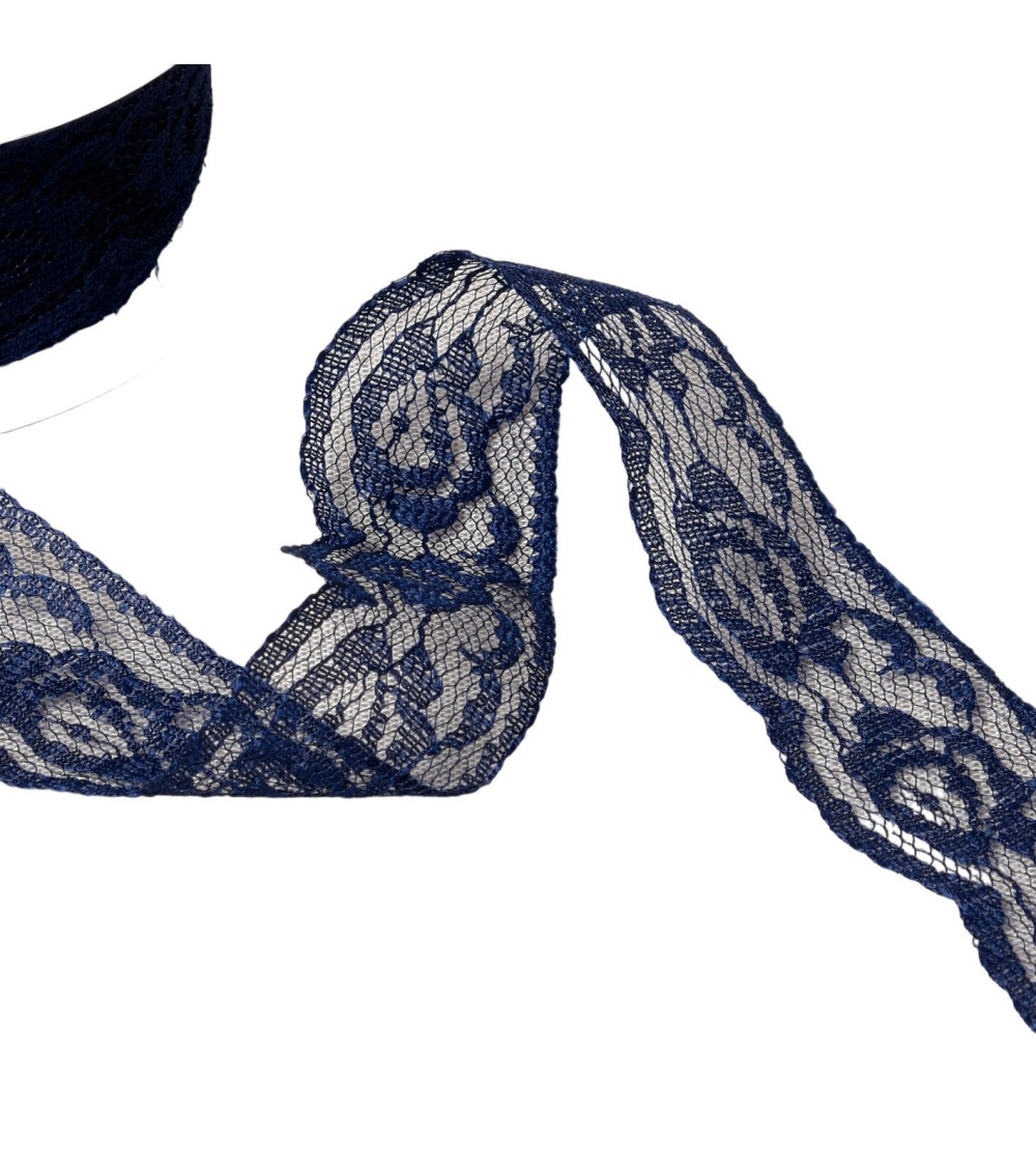 20m spool of rachel roses lace 28mm navy blue