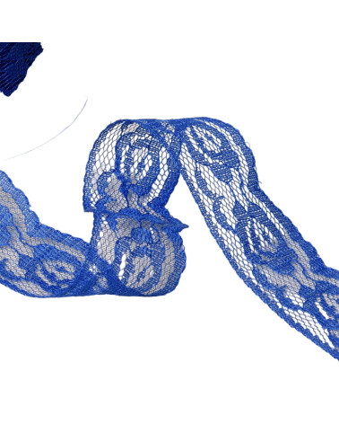 Bobina da 20 m di pizzo rachel roses da 28 mm blu reale