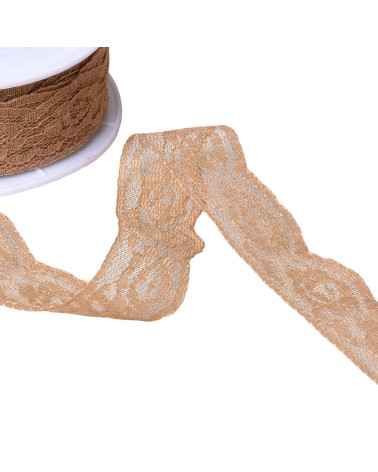 Bobine 20m dentelle rachel roses 28mm beige