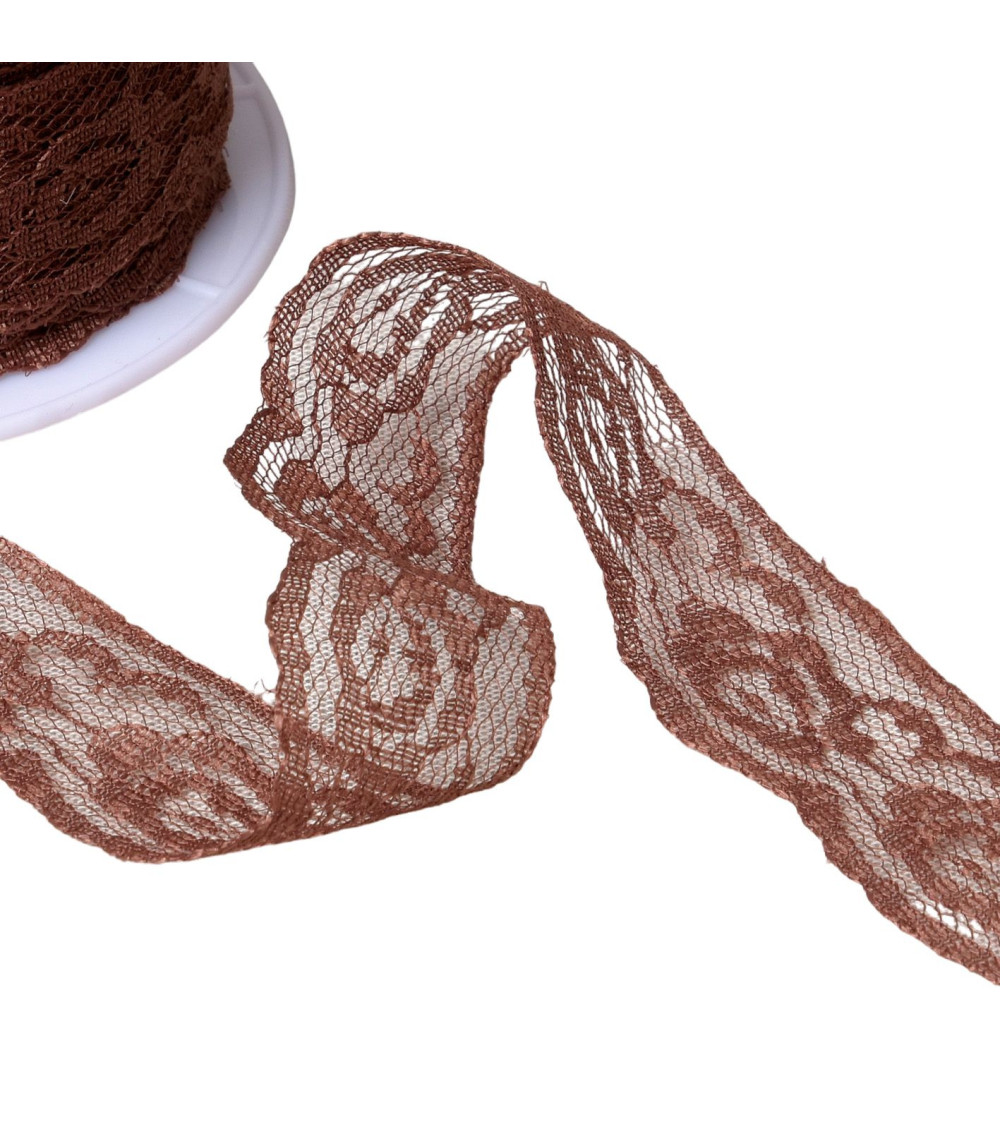 20m spool of rachel roses lace 28mm chocolate brown