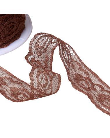 20m spool of rachel roses lace 28mm chocolate brown