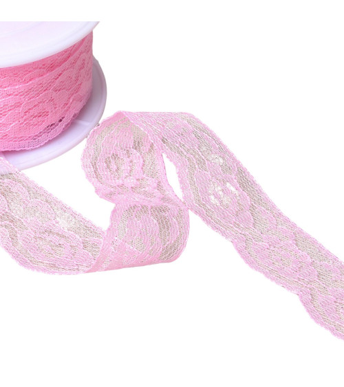 20m spool of rachel roses lace 28mm light pink
