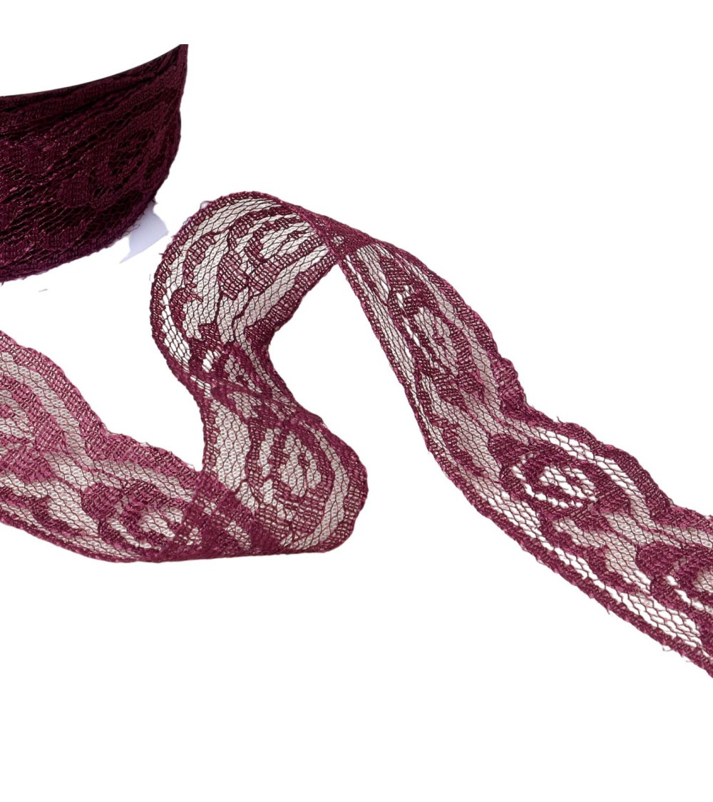 Spool 20m lace Rachel Roses 28mm plum