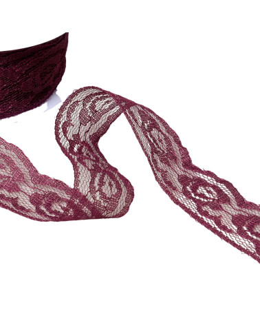 Spool 20m lace Rachel Roses 28mm plum