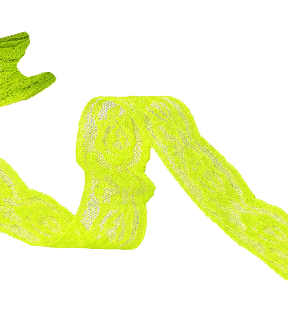20m spool of rachel roses lace 28mm neon yellow