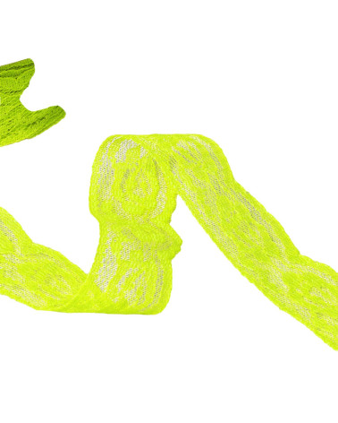 Bobine 20m dentelle rachel roses 28mm jaune fluo