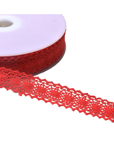 Bobina de 20m de encaje de algodón entre dos "tortuga" 23mm rojo