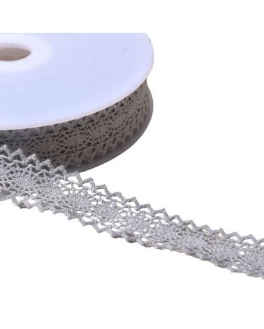 Bobine 20m dentelle coton entre deux "tortue" 23mm gris clair