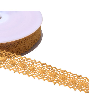 Bobine 20m dentelle coton entre deux "tortue" 23mm moutarde