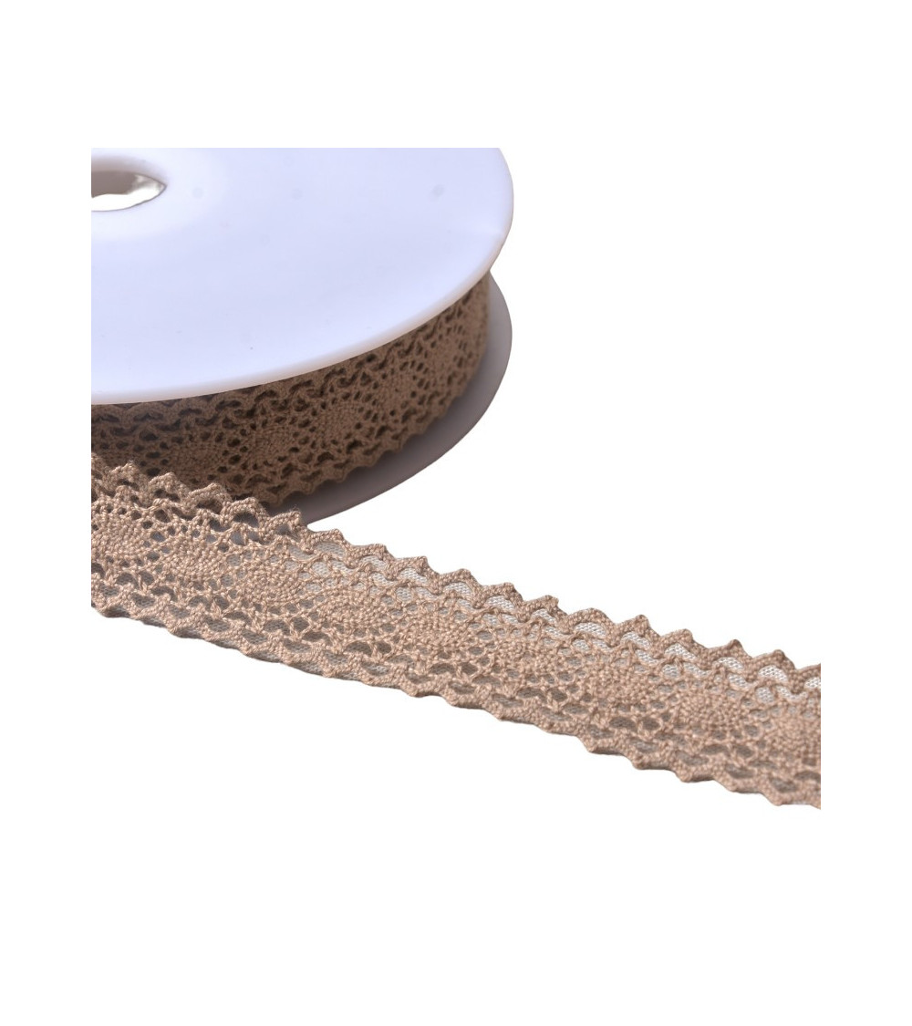 Bobina di pizzo di cotone da 20 m tra due "tartaruga" da 23 mm ecru chiaro