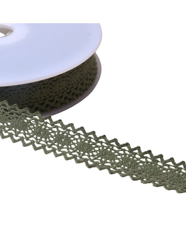 Bobine 20m dentelle coton entre deux "tortue" 23mm kaki