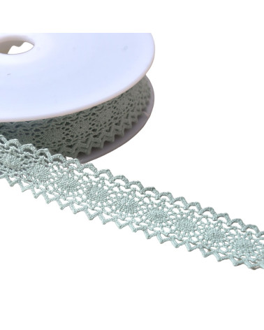 Bobina de 20m de encaje de algodón entre dos "tortuga" 23mm verde almendra