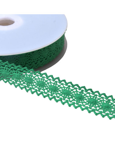 Bobine 20m dentelle coton entre deux "tortue" 23mm vert vif