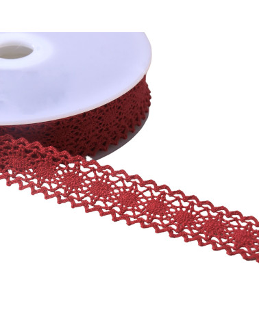 Bobina di pizzo di cotone da 20 m tra due "tartaruga" da 23 mm bordeaux