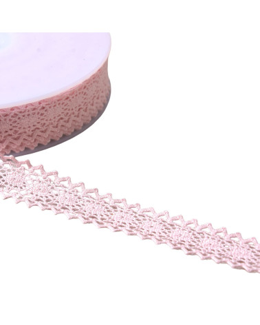 Bobine 20m dentelle coton entre deux "tortue" 23mm rose clair