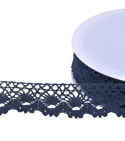 Bobina di 20 m di corona di pizzo di cotone da 30 mm blu navy