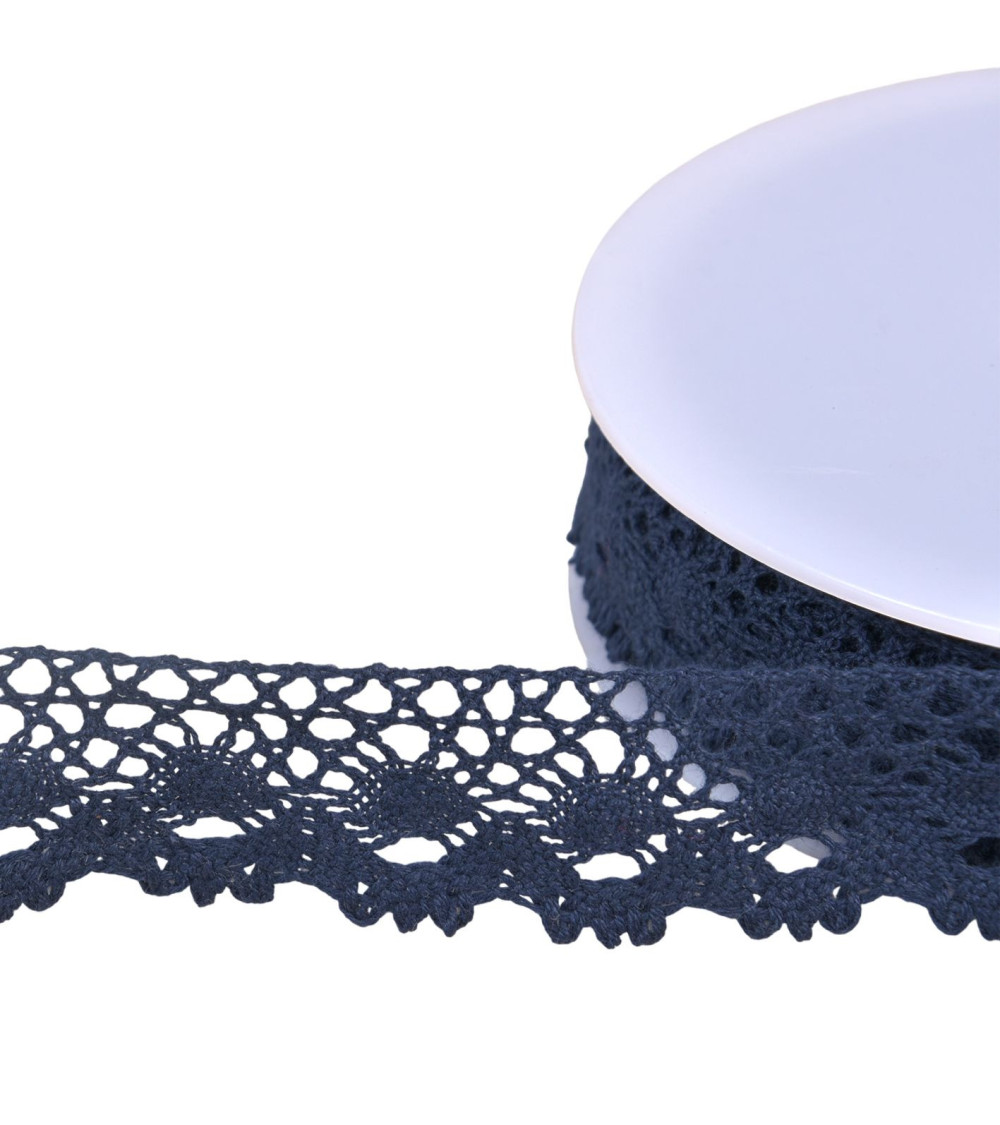 Bobina di 20 m di corona di pizzo di cotone da 30 mm blu navy