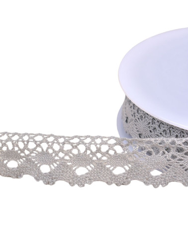 Bobine 20m dentelle coton couronne 30mm gris clair