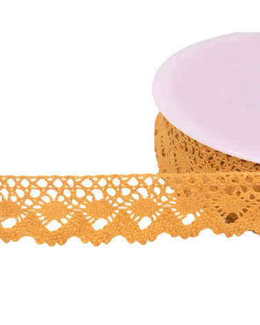 Bobine 20m dentelle coton couronne 30mm moutarde