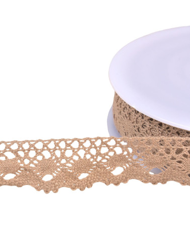 Bobine 20m dentelle coton couronne 30mm taupe