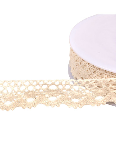 Bobine 20m dentelle coton couronne 30mm écru clair