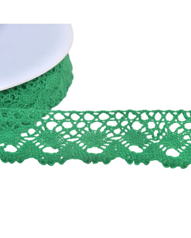 Bobine 20m dentelle coton couronne 30mm vert vif